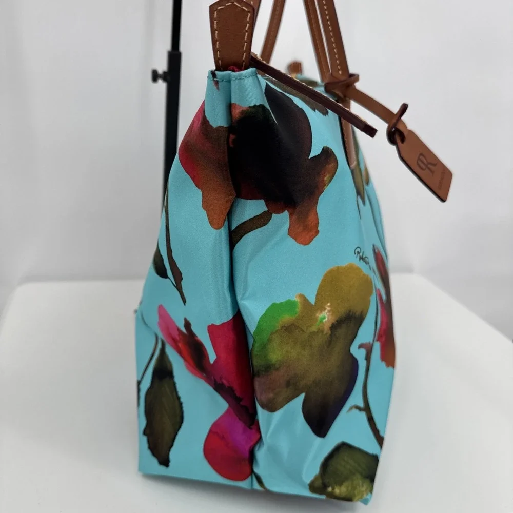 Roberta Pieri Robertina Tote Bag In Teal With Floral Print Overnight Designer